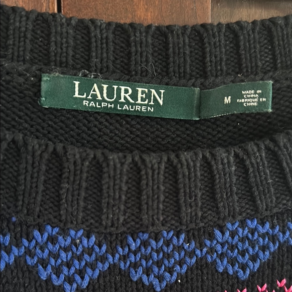 Ralph Lauren Black and Green Crew Neck Sweater with Nordic Pattern - Picture 2 of 3